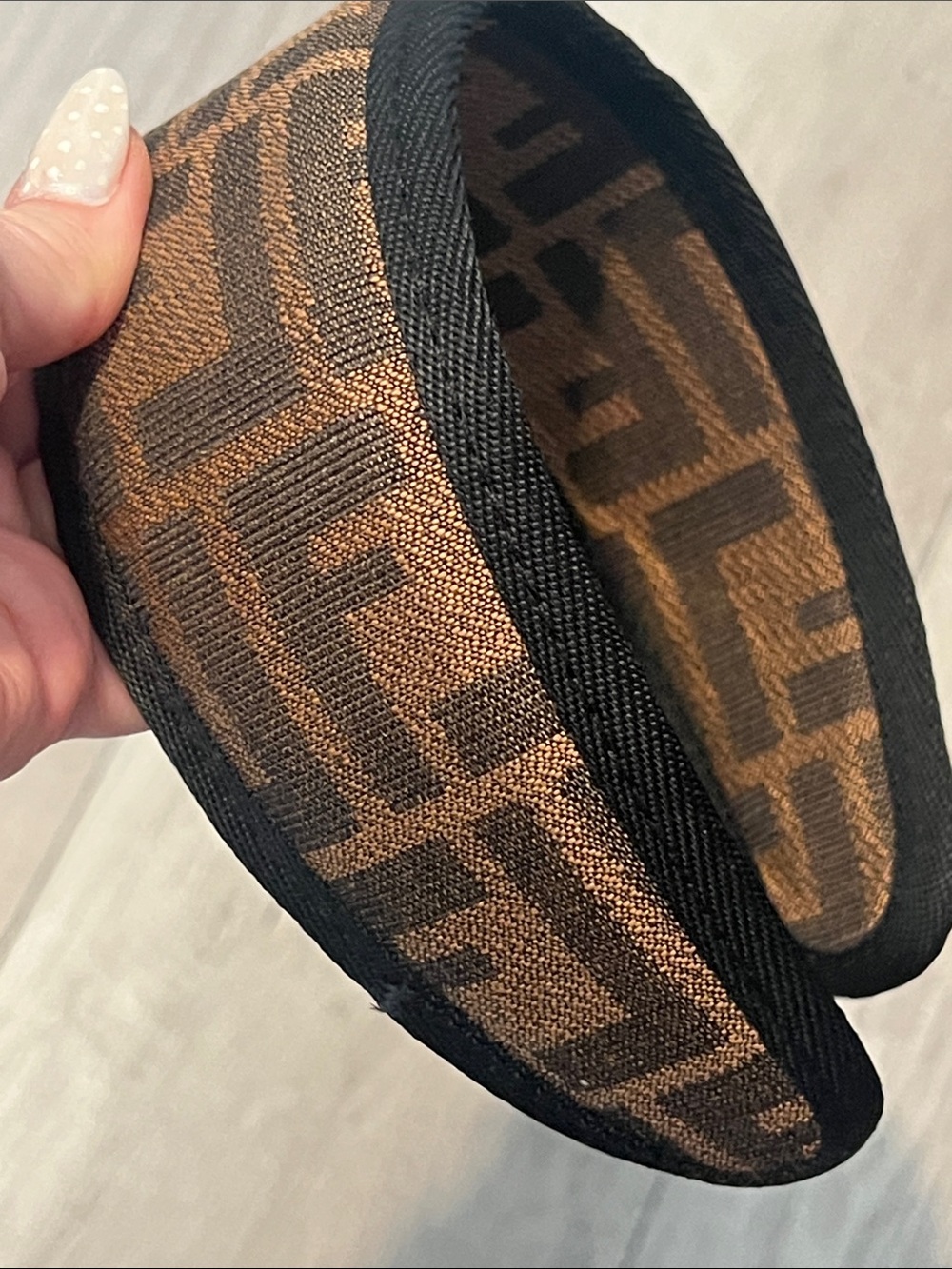 Brown Patterned Women's Padded Fabric Headband with Black Trim